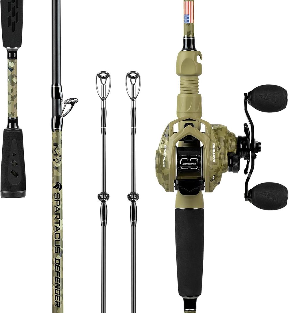 KastKing Spartacus Defender Twin-Tip Fishing Rod and Reel Combo, Spinning & Baitcaster Combo, KastFlex IM7 Graphite 2-Piece Blanks with Backup Tip Section, PTS System, EVA Handles