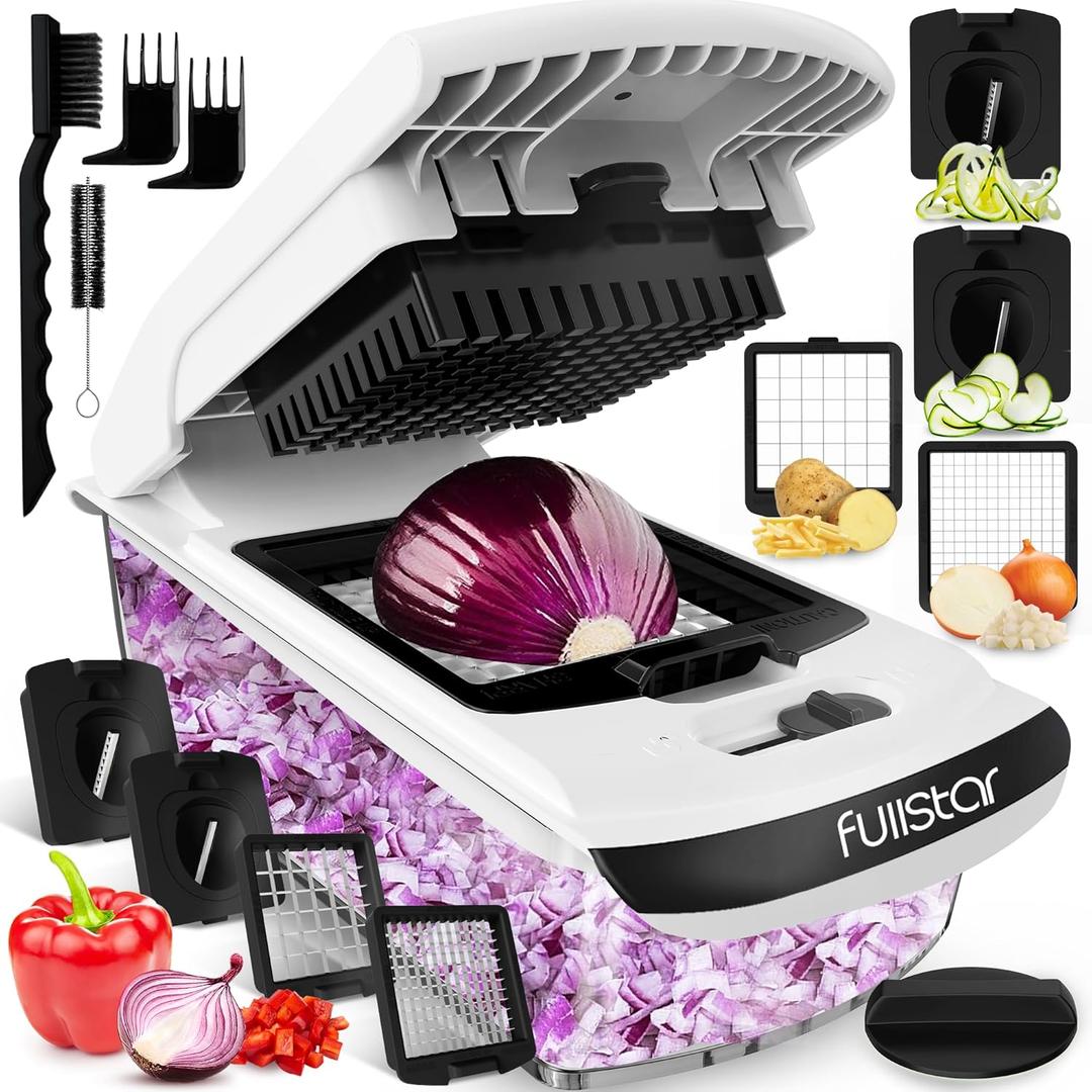 Fullstar Vegetable Chopper and Spiralizer - Food Chopper with Container, Fruit Slicer, Kitchen Gadgets & Accessories, Home Essentials (4 in 1, White) (4 in 1, White)