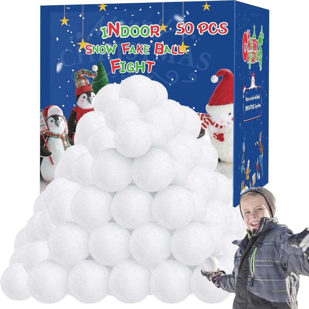 Homiar 50 Pack Snow Toy Balls for Kids Indoor, Artificial Snow Fight Balls Kids Toys, Indoor Snow Fight Ball Set, Soft Snow Fake Balls Party Supplies Parent Child Throwing Game