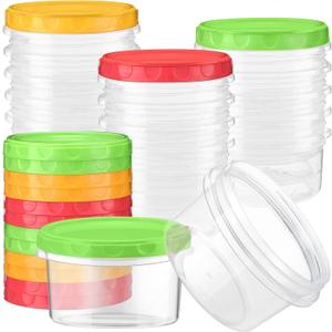 Sieral 16 Pack 8 oz Freezer Containers with Lids Reusable Deli Freezer Storage Containers Stackable Plastic Thick Twist Top Jars for Takeout Food Round Wide Mouth Lunch Snack (Green,Red,Yellow)