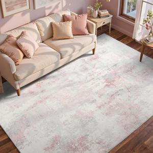 6x9 Ft Large Area Rugs for Living Room, Soft Non-Slip Washable Rugs Modern Abstract Pattern Carpet for Bedroom Indoor Floor Nursery Home Decor (Pink)