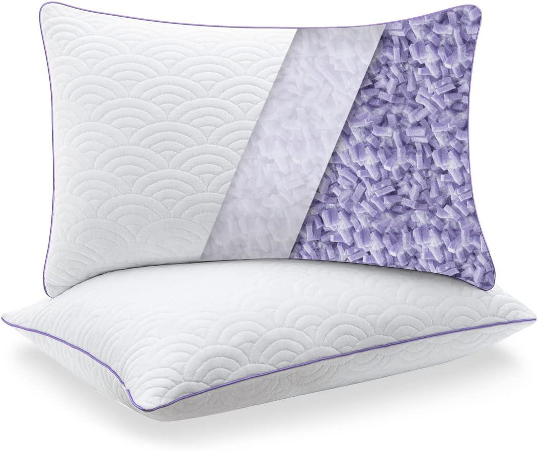 MOLCLCUY Memory Foam Pillows King Size Set of 2 Adjustable Cool Pillow for Side Back Stomach Sleepers Luxury Gel Pillow with Washable Cover (White)