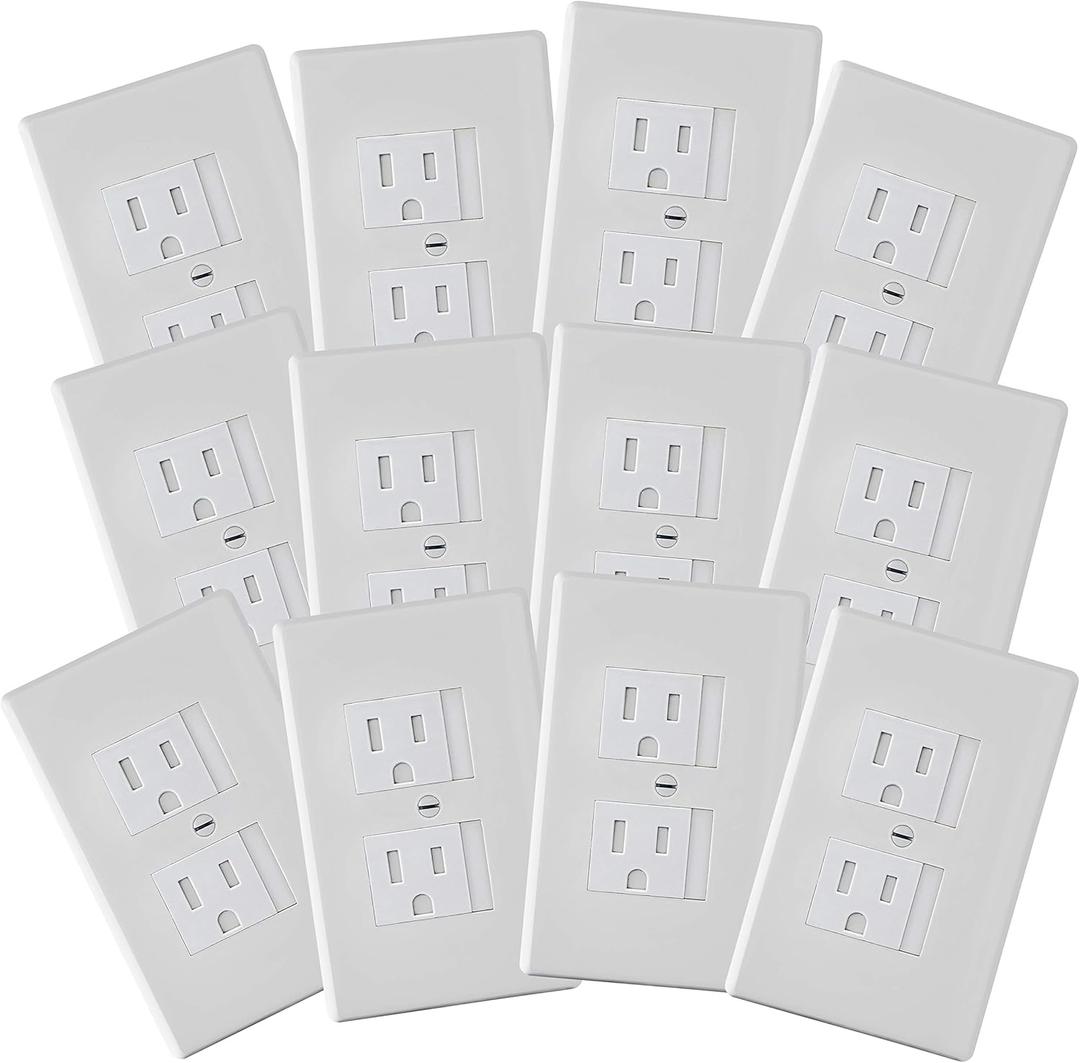 Safety Innovations Self-Closing Babyproof Outlet Covers - (For Center Screw Outlets Only) An Alternative To Wall Socket Plugs for Child Proofing, (12-Pack), (1-Screw), (White) White)