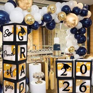 2026 Graduation Party Decorations Balloon Boxes, 4 Pieces GRAD Black Balloon Boxes with Letters of GRAD and Balloons, 2026 for Graduation Party Supplies, Class of 2026 School Grad Party Supplies