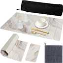 Stone Drying Mat for Kitchen Counter, 23.3"(L)15.3 (W) Collapsible Dish Drying Mat, Eco-Friendly Absorbent Diatomaceous Earth Mat for Dishes Bottles Cups, Match Any Countertop (White Gold)