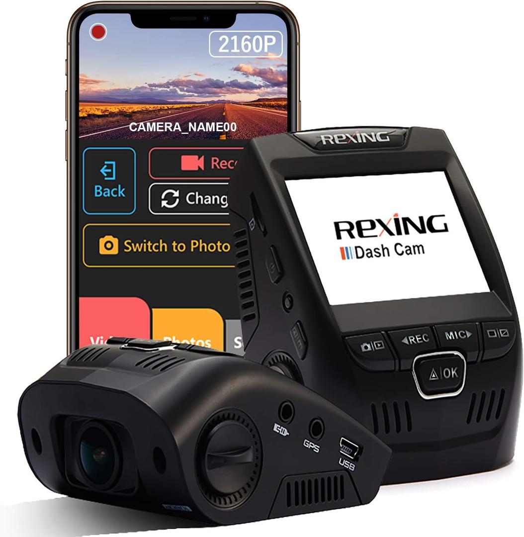 REXING V1 - 4K Ultra HD Car Dash Cam 2.4" LCD Screen, Wi-Fi, 170 Wide Angle Dashboard Camera Recorder with G-Sensor, WDR, Loop Recording, Supercapacitor, Mobile App, 256GB Supported