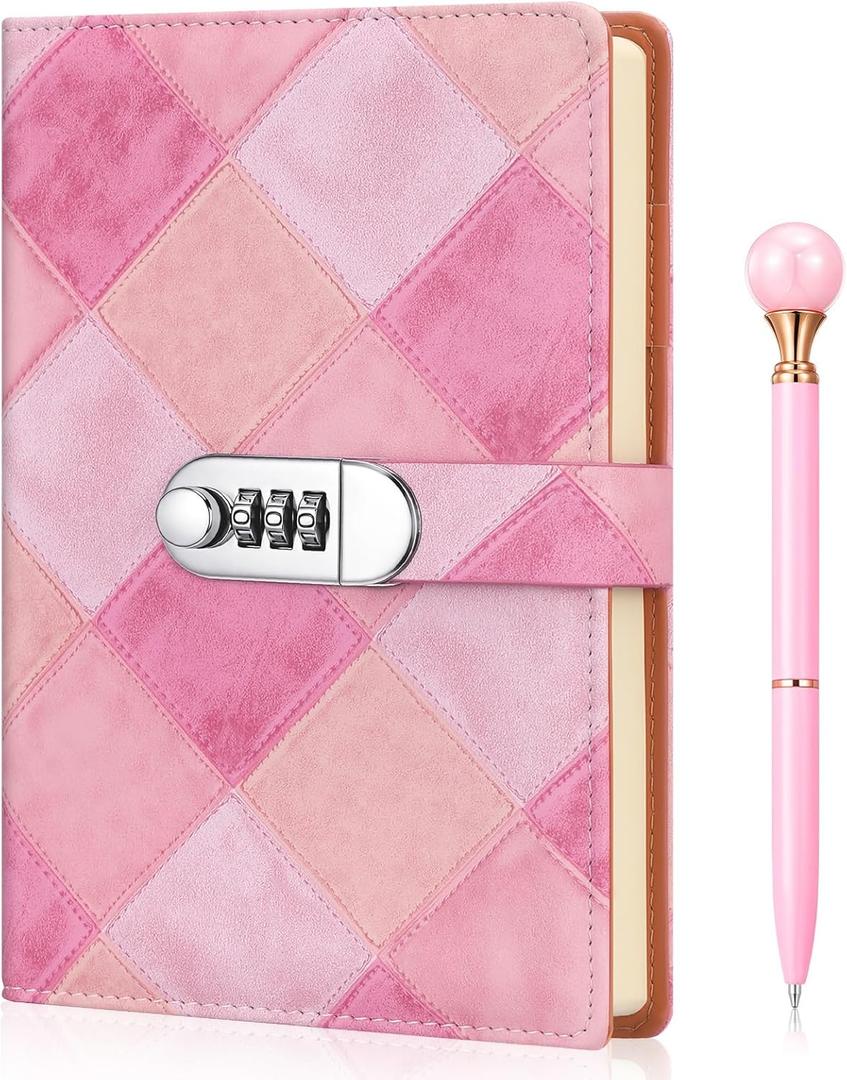 Eaasty Diary with Lock for Women, Refillable Secret Journal with Lock, Vintage Coquette Password Lined Journal Notebook Kit with Pen Cute Stuff Christmas Gifts(Cute,Pink)