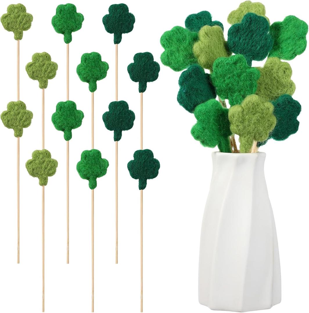12 Pcs Felt Picks Bouquet Flower Felt Stick Use as Gift Artificial Bouquet Centerpiece Vase Filler Cake Topper DIY Crafting for Home Party Table Centerpiece (Green)