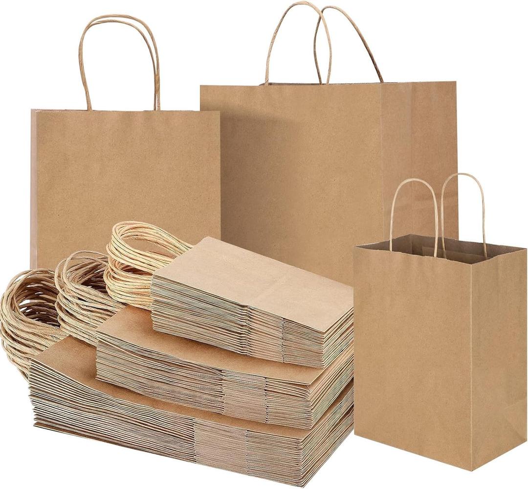 COGLARING 150Pcs Brown Kraft Paper Bags with Handles - Bulk Assorted Sizes for Retail, Takeout, Bakery & Party Favors | Durable Shopping & Gift Bags for Merchandise, Small Business