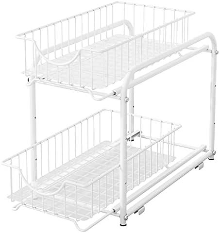 AIYAKA 2 Tier Stackable Sliding Basket Organizer Drawer For Kitchen And Bathroom/Cabinet Drawers,White