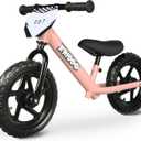 KRIDDO Toddler Balance Bike 2 Year Old, Age 24 Months to 5 Years Old, 12 Inch Push Bicycle with Customize Plate (3 Sets of Stickers Included), Steady Balancing, Gift Bike for 2-3 Boys Girls, Pink