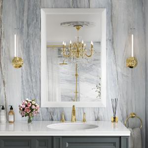 Amorho Bathroom Mirror, 24x36 Inch White Thick Metal Framed Wall Mirrors for Over Sink, Bedroom, Living Room, Entryway, Rectangle Wall-Mounted Mirrors(Horizontal/Vertical)