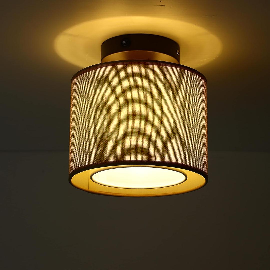 RV Pendent Dining-Room Light Fixture (Bulb Included), Dia: 7-7/8'', 12V RV Interior Light with Switch, Beige Fabric Shade, 12Volt Interior Light for RV Motorhome Camper Trailer Boat