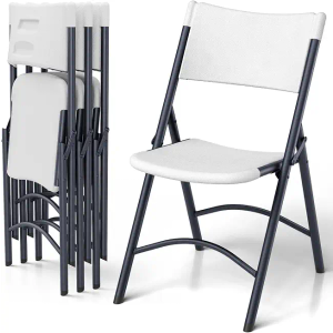 4Pack Folding Chair, Heavy Duty Plastic with Reinforced Metal Frame, Portable and Easy Store, Perfect for Indoor/Outdoor Events, Parties, Weddings, Camping Use, White Color