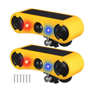 Qualirey Solar Outdoor Motion Sensor Alarm 2 x 129db Loud Noise Maker 13 Sound Detector Strobe Light, 4 Modes Animal Deterrent Dog Barking Alarm Mount on Ground or Fence for Garden Yard(2 Pack)