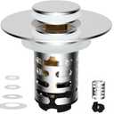 iFealClear Upgraded 4-in-1 Bathroom Sink Drain Stopper Hair Catcher, Universal Pop Up Strainer with 2-Layer Removable Stainless Steel Filter Basket, Anti-clog Sink Plug for 1.1"-2.36" US Basin, Chrome