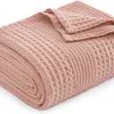 PHF Lightweight Waffle Weave Blanket Twin Size, Breathable & Ultra Soft, 66"x 90" Soft & Cozy Thin Blanket for All Season & Hot Sleepers, Bed, Home Decor - Rose Pink