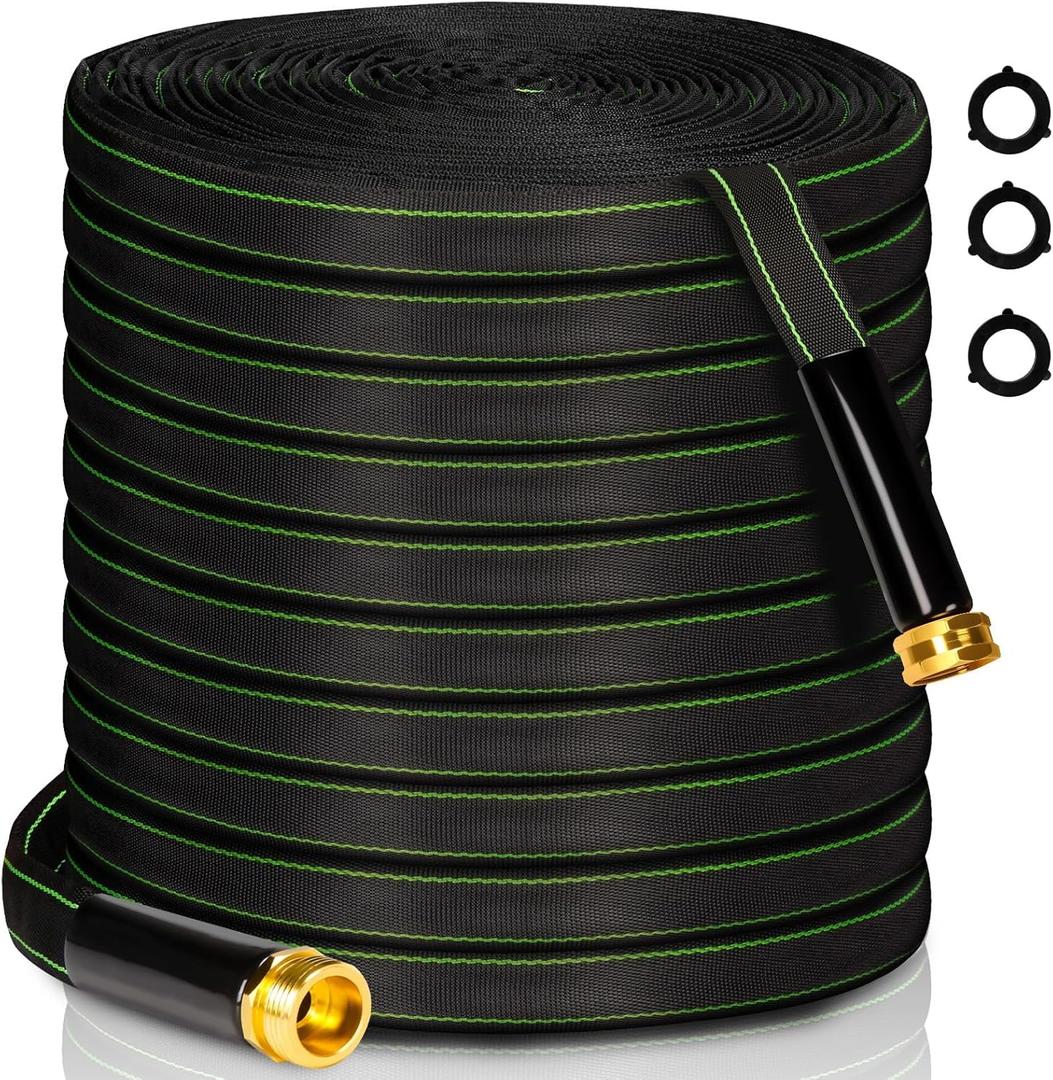 Garden Hose 25 ft Water Hose Flexible Heavy Duty Outdoor Lightweight No Kink Long Non-Expandable High Pressure Flat Hoses Pipe 100' Strong 3/4 Brass Fitting for Outside Yard Lawn Car Wash