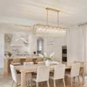 Siljoy Modern Crystal Chandelier, 7 Lights Rectangular Gold K9 Crystal Raindrop Chandelier, Luxury Rectangle Chandelier Light Fixture for Dining Room Living Room Kitchen Island L47'' x W11'' x H12''