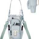 sportsnew Birthday Gifts for Women Personalized Initial Water Bottle Holder with Strap fits Most 40oz Tumbler with Handle Water Bottle Carrier Bag with Phone Pocket & Straw Topper Tumbler Accessories