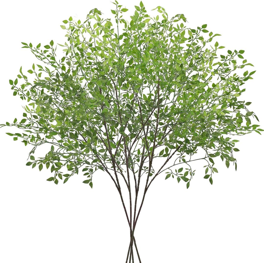 CEWOR 4pcs Artificial Plants Fake Greenery Branches for Vase, 43.3 Inch Green Nandina Long Steams for Tall Vase, Fake Plants Spring Stems for Wedding Garden Office Home Dcor