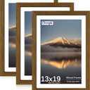 13x19 Poster Frame, Rustic Brown Wood Frame with 11x17 Mat, 3 Pack