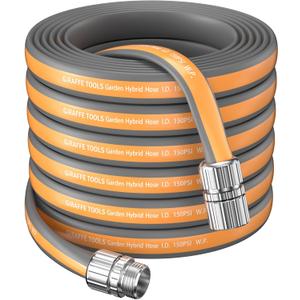 Giraffe Tools Garden Hose 100FT, 5/8" Lightweight Lay Flat Water Hose, Custom Length, Flexible, Leakproof Hybrid Hose Pipe with Male to Female Fitting (Grey and Orange)