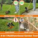 14" Electric Weed Wacker, 4 in 1 Cordless String Trimmer/Lawn Edger/Lawn Mower/Brush Cutter with Steel Gears, 2×21V 6.0Ah Batteries & Charger, Lightweight Grass Trimmer for Yard Garden