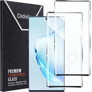 Didisky 2 Pack Screen Protector For Samsung Galaxy Note 10 Plus Tempered Glass, 3D Curved Full Coverage, HD Clear, Anti Scratch, 9H Hardness,Bubble Free, Easy to Install
