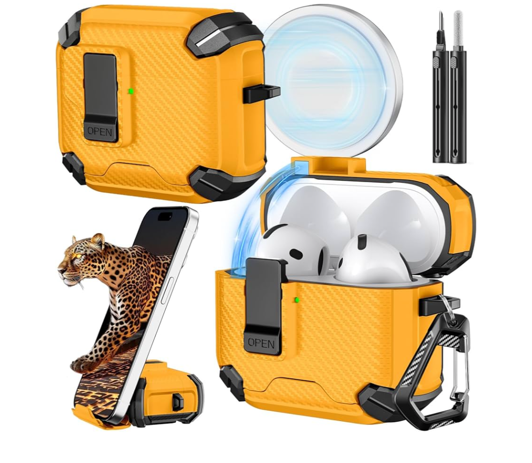 Inesore Compatible with AirPods 4th Case with Phone Stand & Cleaning Kit,Compatible with Magsafe,Magnetic Automatic Lock for Airpods 4 with Active Noise Cancellation Charging Cover (2024)