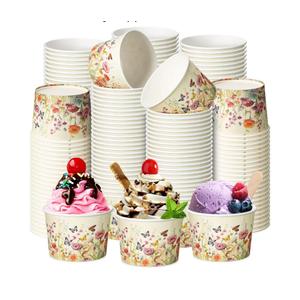 Bokon 100 Pcs Wildflower Paper Ice Cream Cups 9 oz Disposable Dessert Bowls Snack Cups Soup Cups for Birthday Baby Shower Spring Summer Floral Party Decorations Wildflower Party Supplies