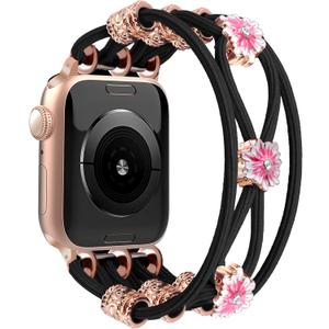 Newlibery Beaded Bracelet Compatible with Apple Watch Band 41mm 38mm 44mm 42mm 45mm 46mm 49mm Women Boho Braided Solo Loop Nylon Stretchy Dressy Strap for iWatch Serie11/10/9/8/7/6/5/4 SE 3/2/1 Ultra