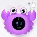 Crab Baby Bath Thermometer Toy - Digital Floating Water Thermometer with LED Display, Color Temperature Alerts & Safe Bath Sensor for Newborn, Infant Bathtub Essentials (Purple)