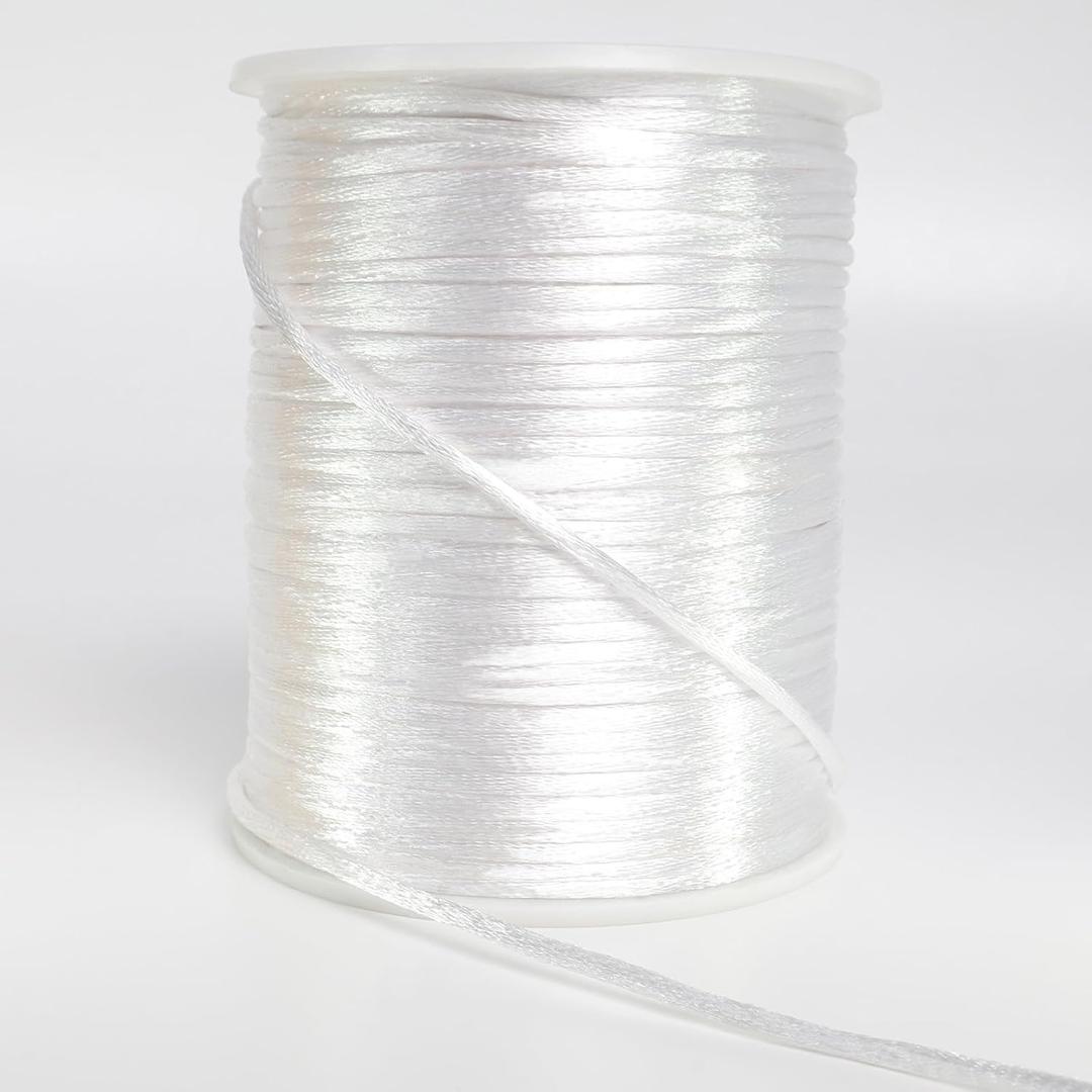 2 mm x 330 Feet Satin Nylon Cord, Silky Smooth Nylon String for Jewelry Making Bracelet Necklaces Beading Thread Rattail Macrame Kumihimo Chinese Knot Craft (White)