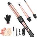 Curling Iron Wand Set, Curling Wand 3 in 1 Hair Curling Wands Interchangeable Ceramic 0.35-1.25 inch Barrel Hair Curler, with Heat Resistant Glove
