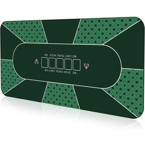 94 x 47 Inch Poker Mat with Stronger Sewn Edges, 10 Players Texas Hold'em Poker Rubber Mat Poker Topper for Tables, Folding Portable Poker Table Top Layout w/Carrying Bag for Poker Games, Blackjack