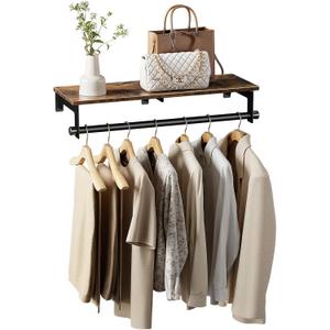 Luxspire 28.7" Wall Mount Clothes Rack with Wood Top Shelf Hanging Clothes