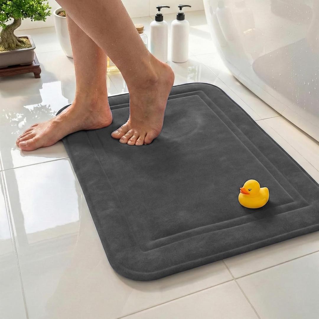 ITSOFT Memory Foam Bath Mat 24x16, Non Slip, Machine Washable, Quick Dry & Absorbent Rugs, Bath Mats for Bathroom Floor, Tub & Shower, Bathroom Rug, Charcoal Gray