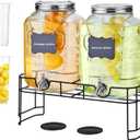2 Gallon Drink Dispensers for Parties, 2 Pack Beverage Dispensers with Stand, Glass Water Jug Dispenser