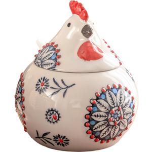 Ceramic Salt Cellar with Lid and Spoon, 13 OZ Large Chicken Salt Jar, Salt Holder for Counter, Coffee, Sugar, Spices and Candies, Salt Containers for Countertop (Blue)