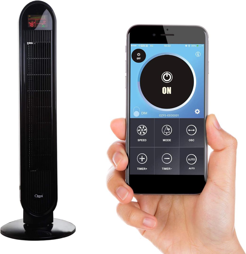 Ozeri 360 Oscillation Tower Fan, with Bluetooth and Micro-Blade Noise Reduction Technology