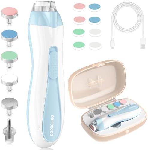 ODIFORGOO Baby Nail Trimmer Electric Baby Nail File,USB Charging 15 in 1 Nail Clippers kit with Dust Cover LED Light,Trim Buffer Kit for Newborn Infant Toddler or Adults Toes Fingernails Care（Blue）