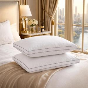 Luxury Goose Down Pillows Set of 2, Standard Size Hotel Quality Feather Pillows for Sleeping, Soft Breathable Cotton Sateen Cover, Premium Bed Pillows for Side Back Stomach Sleepers, Standard（Pack of 2）