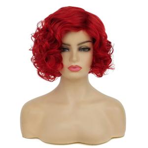 Baruisi Short Curly Red Wigs for Women Synthetic Natural Wavy Red Costume Cosplay Party Wig with Wig Cap