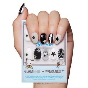 Glamnetic x Hello Kitty and Friends Press On Nails - Pochacco | Short Oval Silver Metallic Graphic Fake Nails in a Chrome Finish | 15 Sizes - 30 Nail Kit with Glue