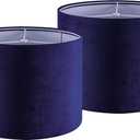 GO&SO Dark Blue Velvet Drum Lamp Shade Set of 2 Medium 13" Top x 13" Bottom x 10" High (Spider) Modern Lamp Shades for Table Lamps & Bedside Lamp Replacement Lampshade Required Assembly