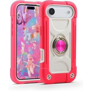 MARKILL Compatible with iPhone Air Case 6.5 Inch 2025 with 360 Degree Rotate Ring Stand, Military Grade Drop Protection Full Body Rugged Protective Case Kids Hot Pink