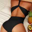 Herseas Women's Twist Cut Out One Piece Swimsuit V Neck Knotted Tummy Control Bathing Suit (Black, XXL)