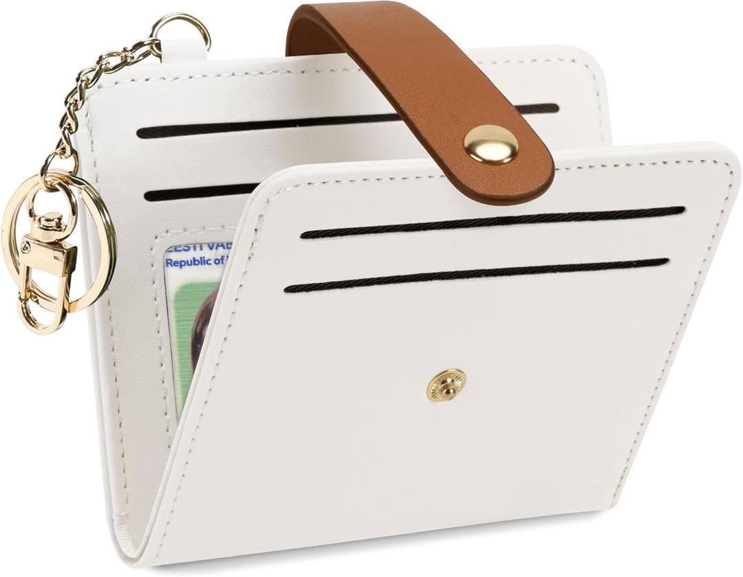Small Wallets Woman RFID Blocking Leather Credit Card Holder - with ID Window - Card Wallets for Women - with Zipper Coin Purse - Keychain Wallet (White&Brown) Small Wallets Woman RFID Blocking Leather Credit Card Holder - with ID Window - Card Wallets for Women - with Zipper Coin Purse - Keychain Wallet (White&Brown)
