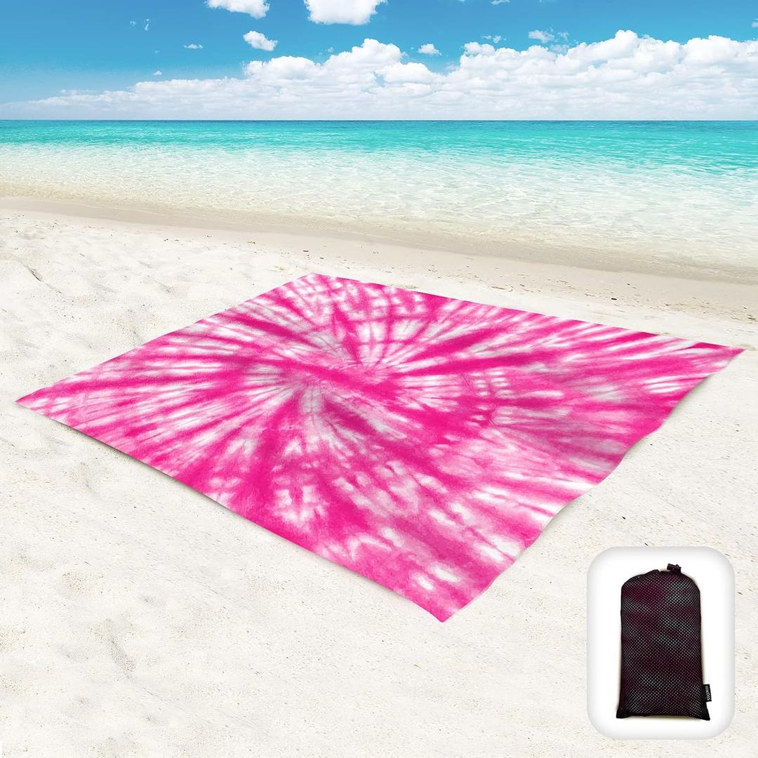 Beach Blanket Waterproof Sandproof Oversized 95x 80,Sand Free Beach Mat with Corner Pockets,Portable Mesh Bag for Beach Festival,Picnic,Travel and Outdoor Camping (PinkFloyd)